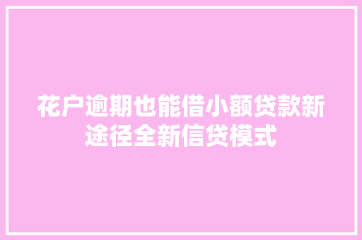 花户逾期也能借小额贷款新途径全新信贷模式