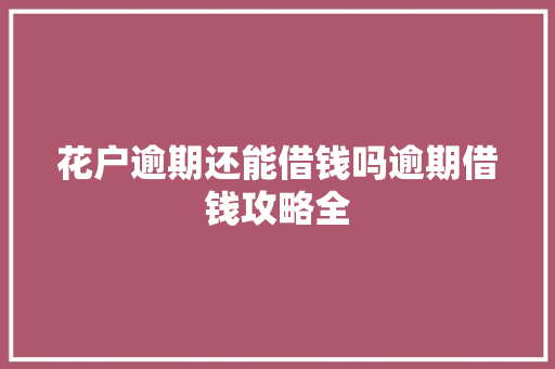 花户逾期还能借钱吗逾期借钱攻略全