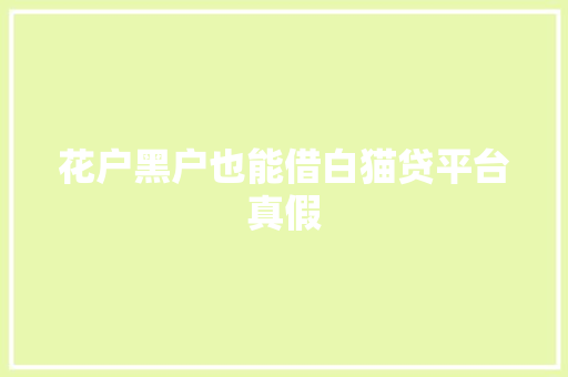 花户黑户也能借白猫贷平台真假