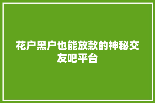 花户黑户也能放款的神秘交友吧平台