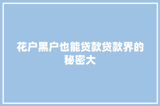 花户黑户也能贷款贷款界的秘密大