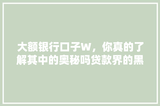 大额银行口子W，你真的了解其中的奥秘吗贷款界的黑科技