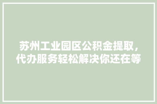 苏州工业园区公积金提取，代办服务轻松解决你还在等什么  第1张