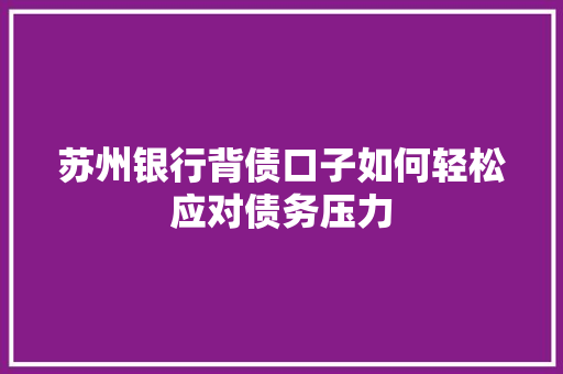 苏州银行背债口子如何轻松应对债务压力