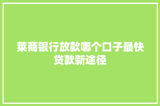 莱商银行放款哪个口子最快贷款新途径