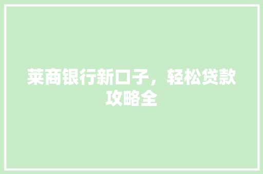 莱商银行新口子，轻松贷款攻略全