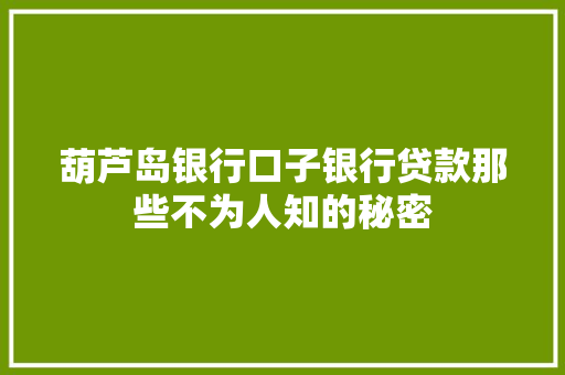 葫芦岛银行口子银行贷款那些不为人知的秘密