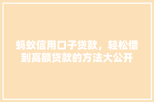蚂蚁信用口子贷款，轻松借到高额贷款的方法大公开