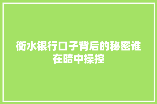 衡水银行口子背后的秘密谁在暗中操控
