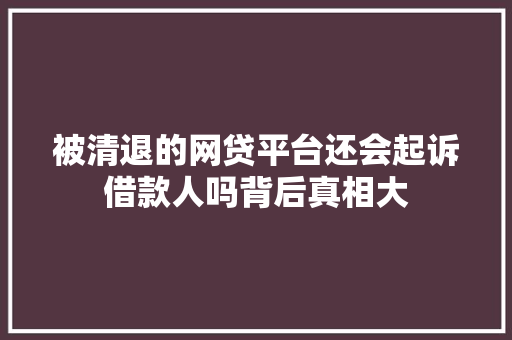 被清退的网贷平台还会起诉借款人吗背后真相大