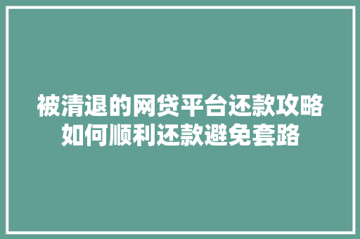 被清退的网贷平台还款攻略如何顺利还款避免套路