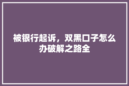 被银行起诉，双黑口子怎么办破解之路全