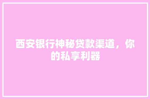 西安银行神秘贷款渠道，你的私享利器