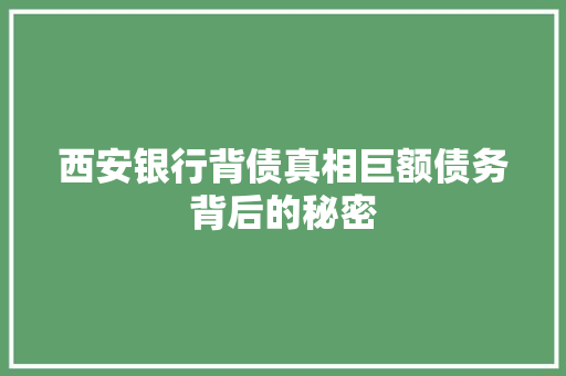 西安银行背债真相巨额债务背后的秘密
