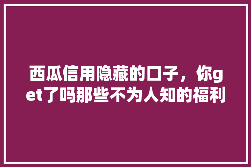 西瓜信用隐藏的口子，你get了吗那些不为人知的福利
