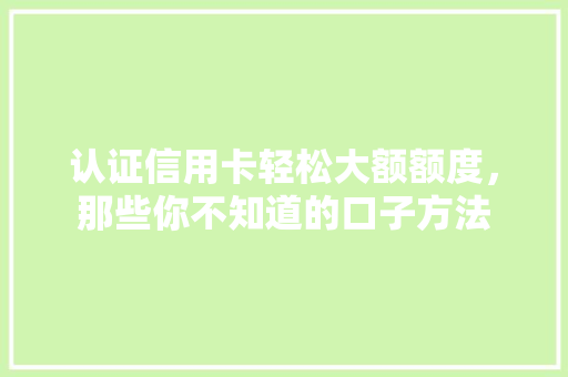 认证信用卡轻松大额额度，那些你不知道的口子方法