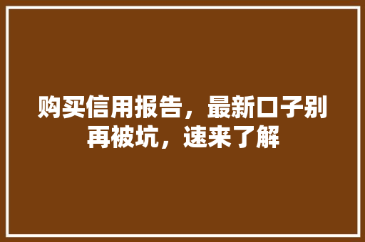 购买信用报告，最新口子别再被坑，速来了解