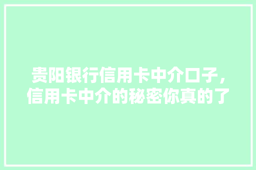 贵阳银行信用卡中介口子，信用卡中介的秘密你真的了解吗