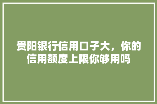 贵阳银行信用口子大，你的信用额度上限你够用吗