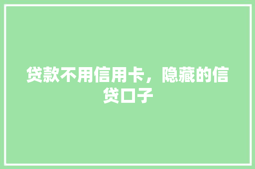 贷款不用信用卡，隐藏的信贷口子