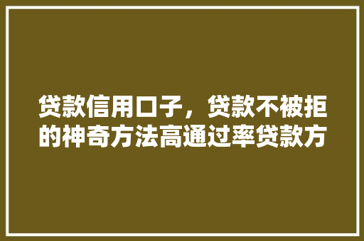 贷款信用口子，贷款不被拒的神奇方法高通过率贷款方法