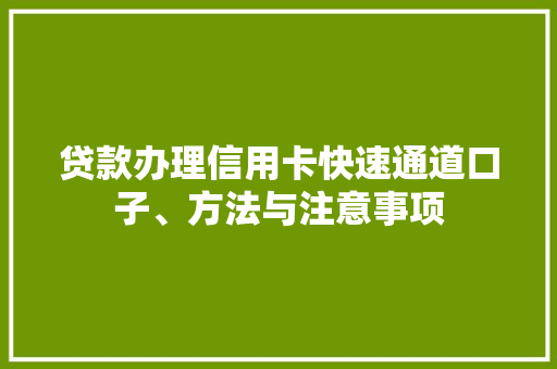 贷款办理信用卡快速通道口子、方法与注意事项