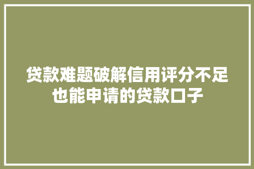 贷款难题破解信用评分不足也能申请的贷款口子