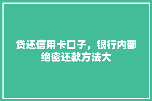 贷还信用卡口子，银行内部绝密还款方法大