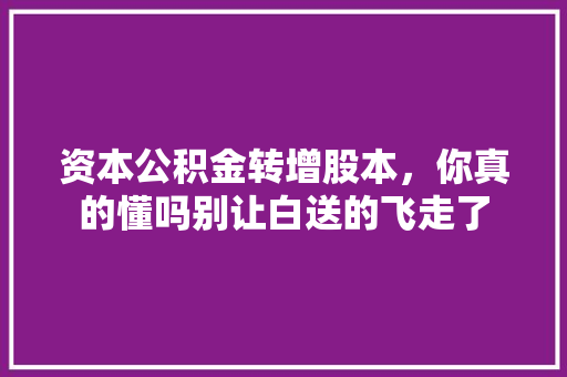 资本公积金转增股本，你真的懂吗别让白送的飞走了
