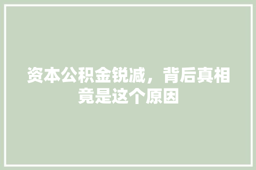 资本公积金锐减，背后真相竟是这个原因