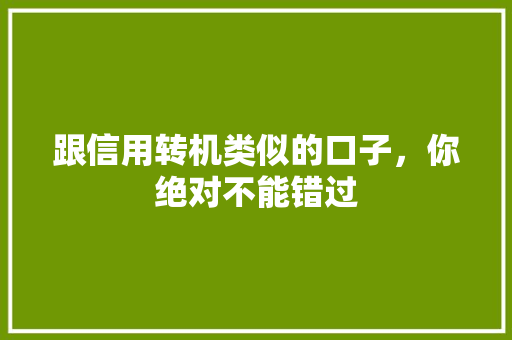 跟信用转机类似的口子，你绝对不能错过