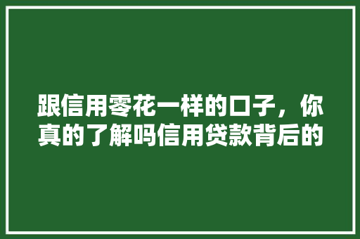 跟信用零花一样的口子，你真的了解吗信用贷款背后的真相
