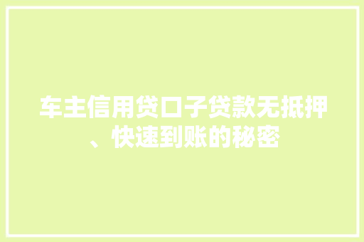 车主信用贷口子贷款无抵押、快速到账的秘密