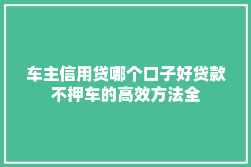车主信用贷哪个口子好贷款不押车的高效方法全
