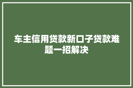 车主信用贷款新口子贷款难题一招解决