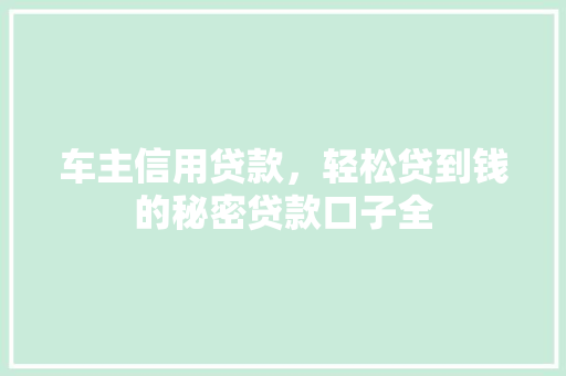 车主信用贷款，轻松贷到钱的秘密贷款口子全