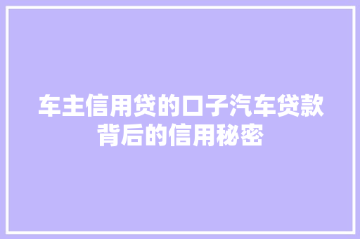 车主信用贷的口子汽车贷款背后的信用秘密