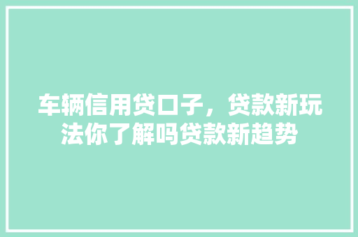 车辆信用贷口子，贷款新玩法你了解吗贷款新趋势