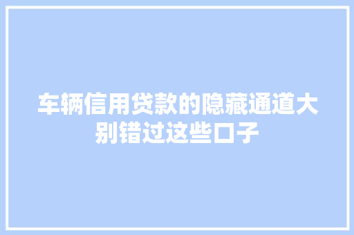 车辆信用贷款的隐藏通道大别错过这些口子