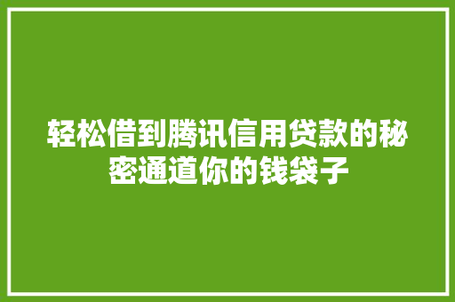 轻松借到腾讯信用贷款的秘密通道你的钱袋子