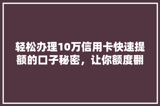 轻松办理10万信用卡快速提额的口子秘密，让你额度翻倍不是梦