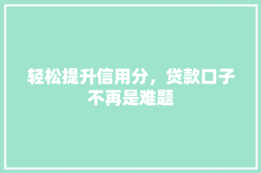 轻松提升信用分，贷款口子不再是难题