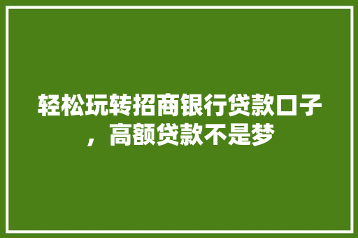 轻松玩转招商银行贷款口子，高额贷款不是梦