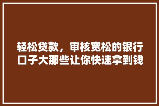 轻松贷款，审核宽松的银行口子大那些让你快速拿到钱的银行