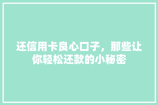 还信用卡良心口子，那些让你轻松还款的小秘密