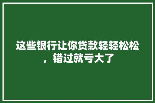 这些银行让你贷款轻轻松松，错过就亏大了