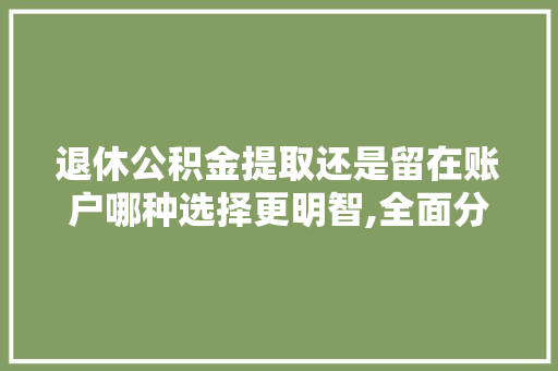退休公积金提取还是留在账户哪种选择更明智,全面分析你的退休规划