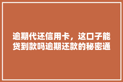 逾期代还信用卡，这口子能贷到款吗逾期还款的秘密通道