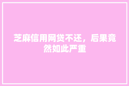 芝麻信用网贷不还，后果竟然如此严重