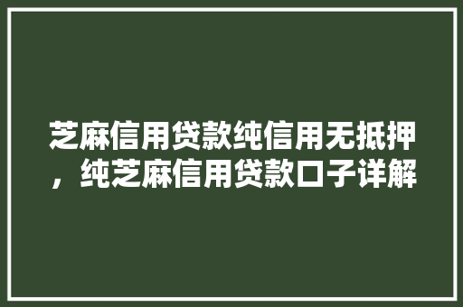 芝麻信用贷款纯信用无抵押，纯芝麻信用贷款口子详解